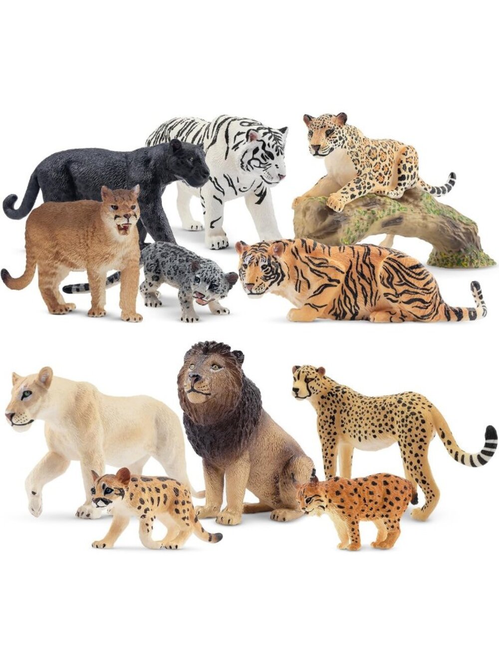 Toymany 12PCS Big Cat Wild Animal Figurines, Realistic Safari Animals Set